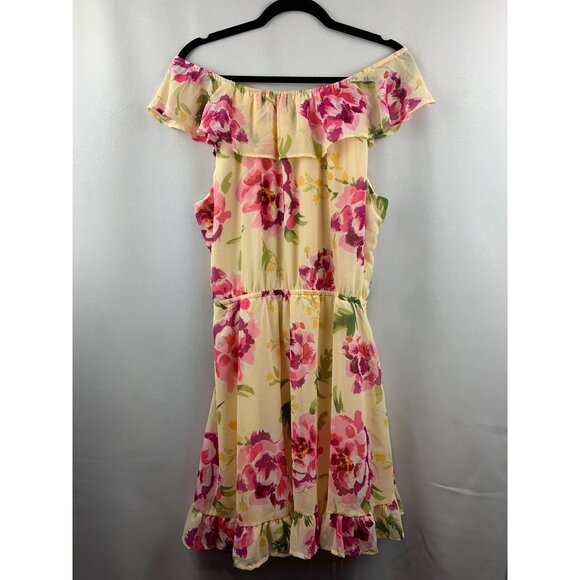 Women's Place Yellow Floral Off the Shoulder Dress Size L - Picture 1 of 8